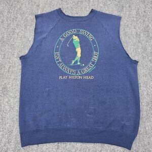 Vintage Resort Works Sweatshirt Vest Mens Large Blue Golf Hilton Head USA Made